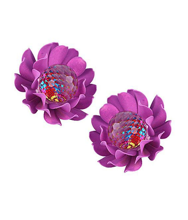 YouBella Crystal Purple Floral Fancy Earrings for Girls and Women