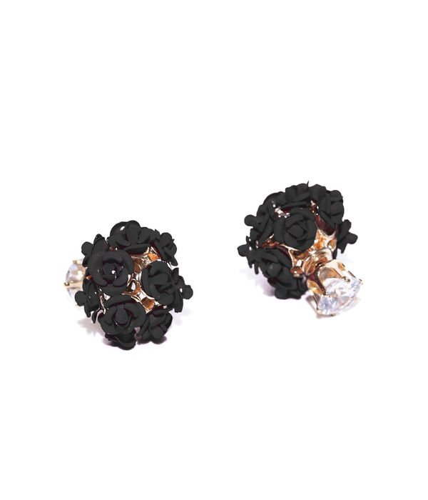 YouBella Black Gold-Plated Floral Double-Sided Studs