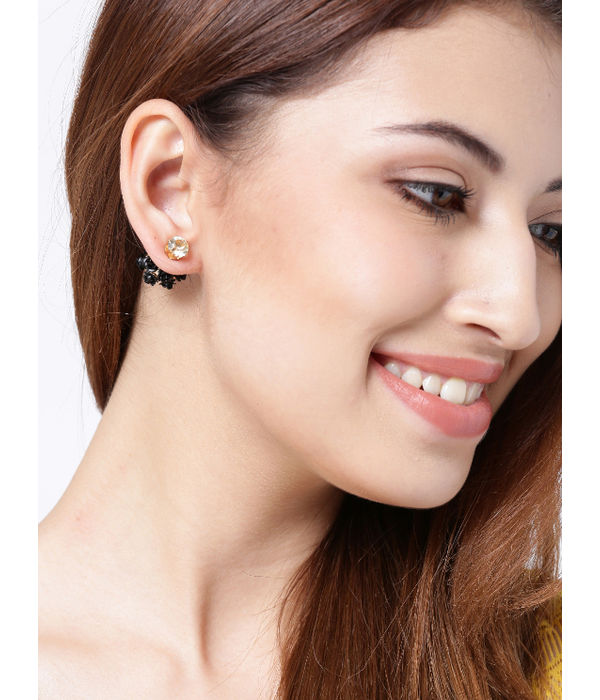 YouBella Black Gold-Plated Floral Double-Sided Studs