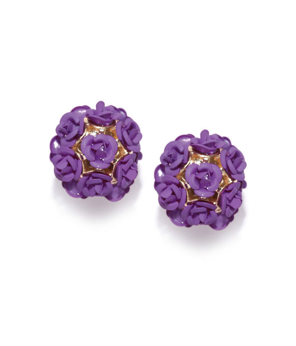 YouBella Purple Gold-Plated Floral Stone-Studded Double Sided Studs