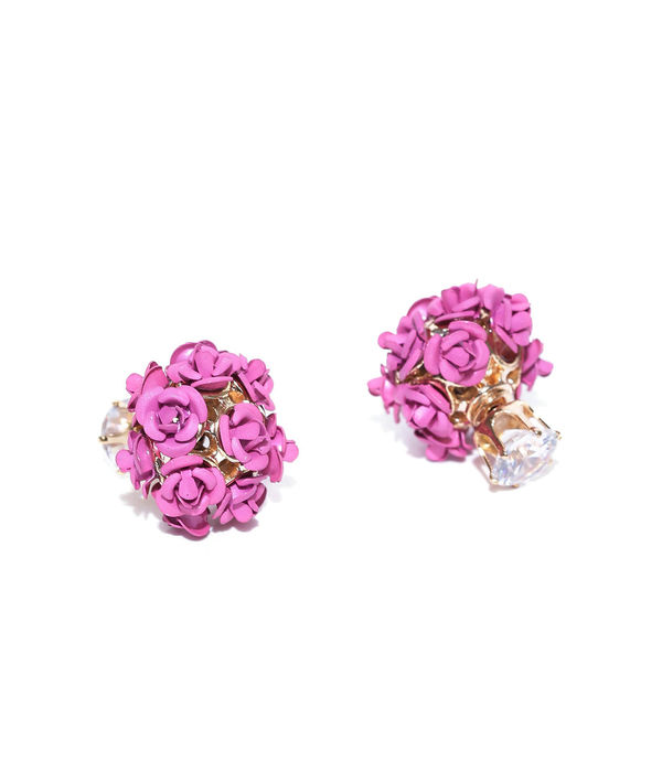 YouBella Pink Gold-Plated Floral Stone-Studded Double Sided Studs