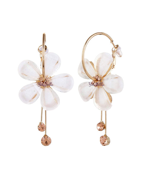 YouBella Jewellery Earings Gold Plated Floral Earrings for Girls and Women (White)