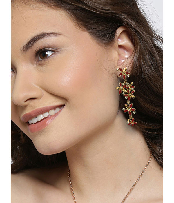 YouBella Red Gold-Plated Zircon Hanging Earrings for Women