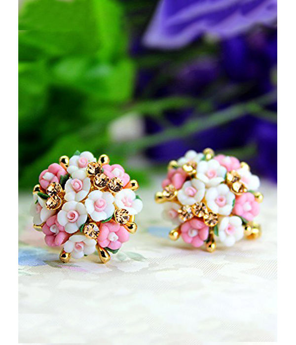 YouBella Resin Stud Earrings Earrings for Women (White-Pink)(YBEAR_31457)