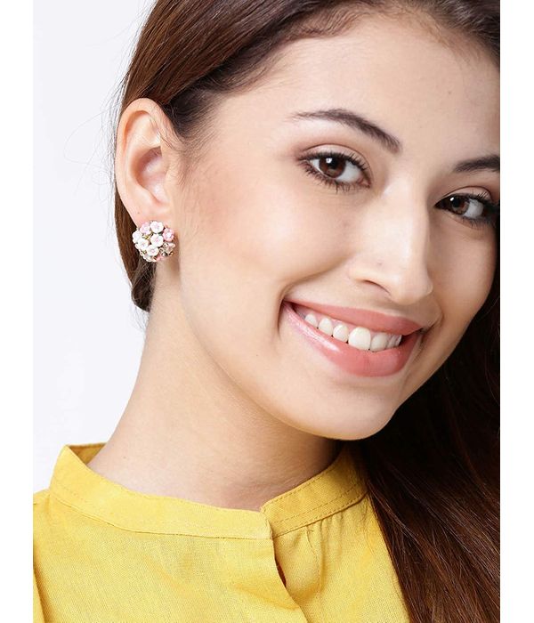 YouBella Resin Stud Earrings Earrings for Women (White-Pink)(YBEAR_31457)