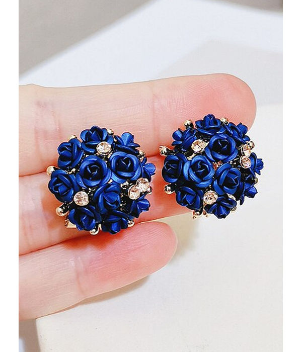 YouBella Fashion Jewellery Rose Shape Stud Earrings for Girls and Women (Dark Blue)