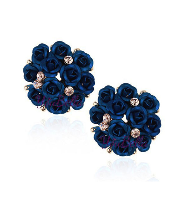 YouBella Fashion Jewellery Rose Shape Stud Earrings for Girls and Women (Dark Blue)