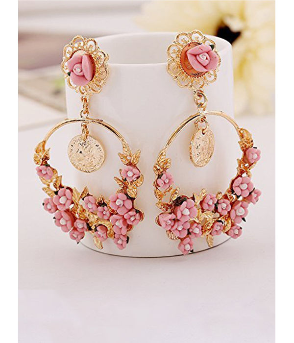 YouBella Jewellery Gold Plated Flower Shape Resin Earrings for Women and Girls (Pink1)