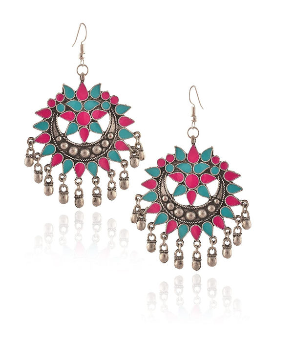 YouBella Jewellery Oxidised Afghani Tribal Earrings for Women Traditional Earrings for Girls(Multi_Color1)