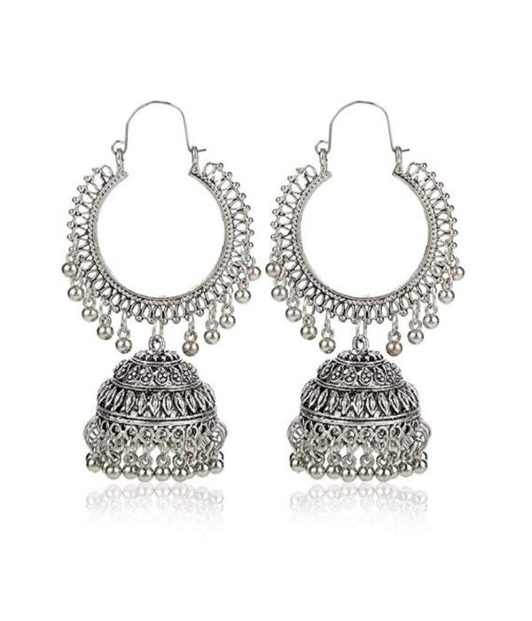 YouBella Stylish Party Wear Afghani Jewellery Oxidized Silver Jhumkis Earrings for Women (Silver)(YBEAR_32197)