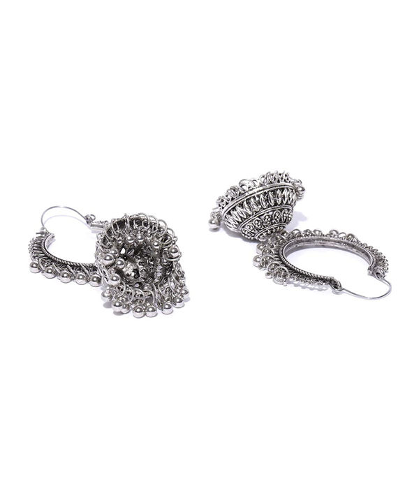 YouBella Stylish Party Wear Afghani Jewellery Oxidized Silver Jhumkis Earrings for Women (Silver)(YBEAR_32197)