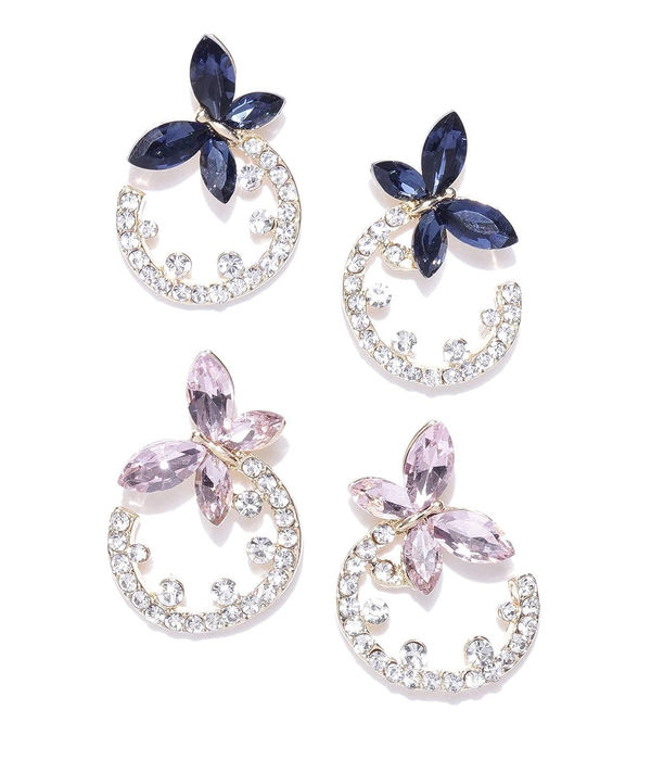 YouBella Jewellery Crystal Floral Earrings Combo For Girls and Women