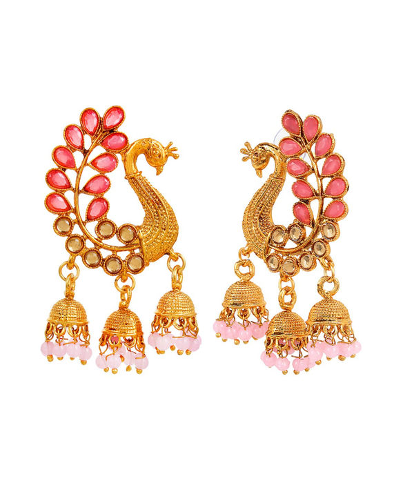 YouBella Jewellery Earings Gold Plated Pearl Jhumka/Jhumki Earrings for Girls and Women (Pink)