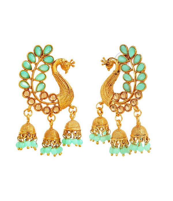 YouBella Gold Plated Pearl Jhumka/Jhumki Jewellery Earrings for Women (Sea Green)