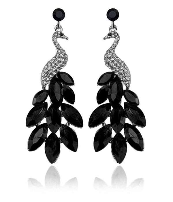 YouBella Jewellery Valentine Collection AAA Swiss Zircon Peacock Earings Fashion Earrings for Girls and Women (Black)