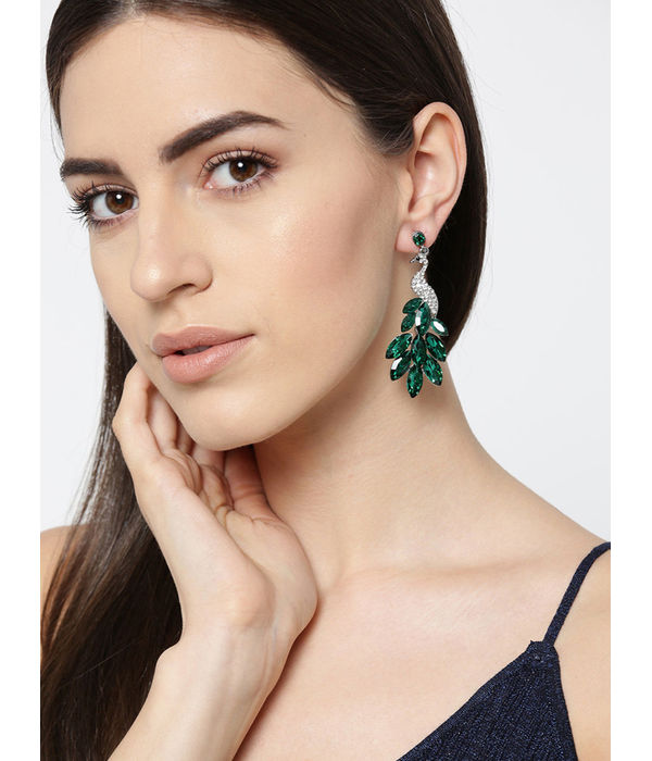 YouBella Jewellery Valentine Collection AAA Swiss Zircon Peacock Earings Fashion Earrings for Girls and Women (Green)