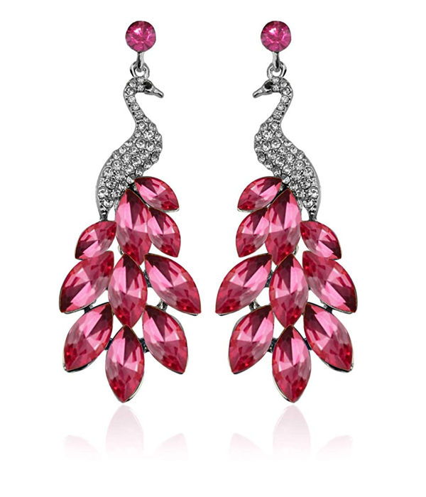 YouBella Jewellery Valentine Collection AAA Swiss Zircon Peacock Earings Fashion Earrings for Girls and Women (Pink)