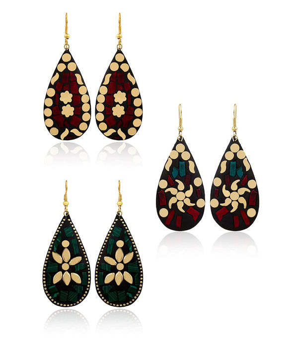 YouBella Jewellery Afghani Tibetan Earrings for Girls/Women (Combo of 3)