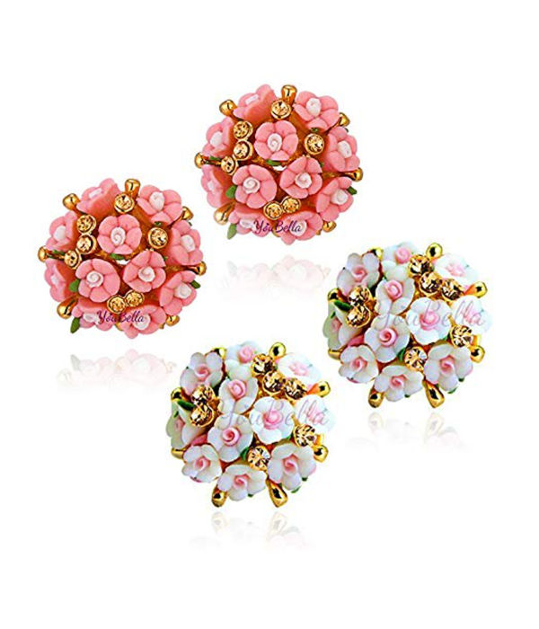 YouBella Jewellery Women's/Girls Gold Plated Flower Shape Resin Combo Earrings (Multicolour)