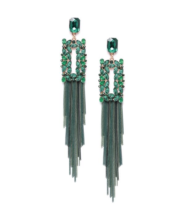 YouBella Jewellery Earings Crystal Tassel Handmade Earrings for Girls and Women (Green)