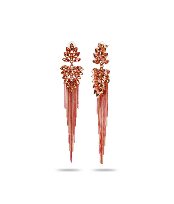 YouBella Jewellery Earings Crystal Tassel Handmade Earrings for Girls and Women (Peach)