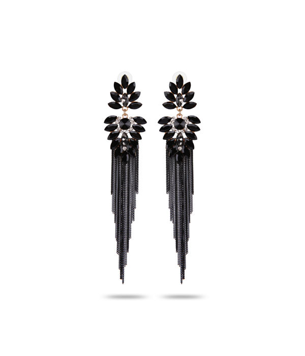 YouBella Jewellery Earings Crystal Tassel Handmade Earrings for Girls and Women (Black)