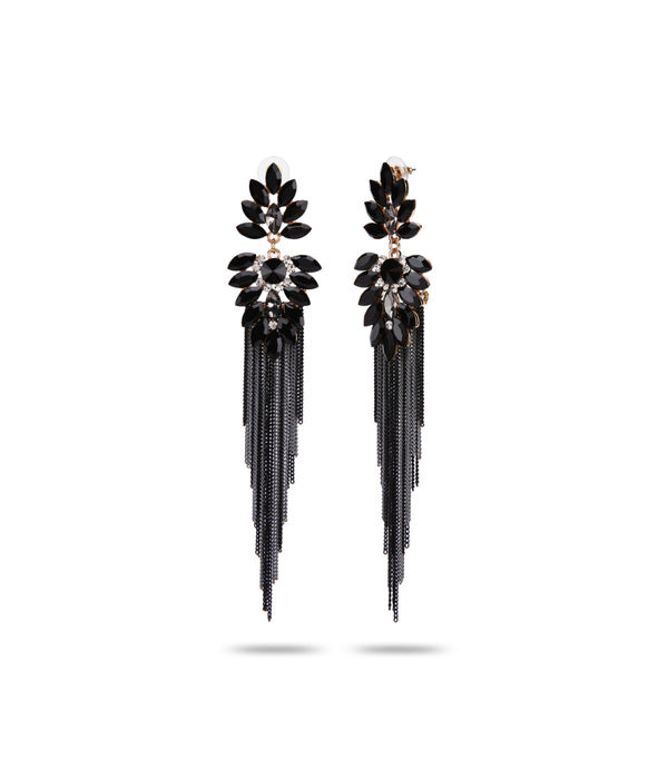 YouBella Jewellery Earings Crystal Tassel Handmade Earrings for Girls and Women (Black)