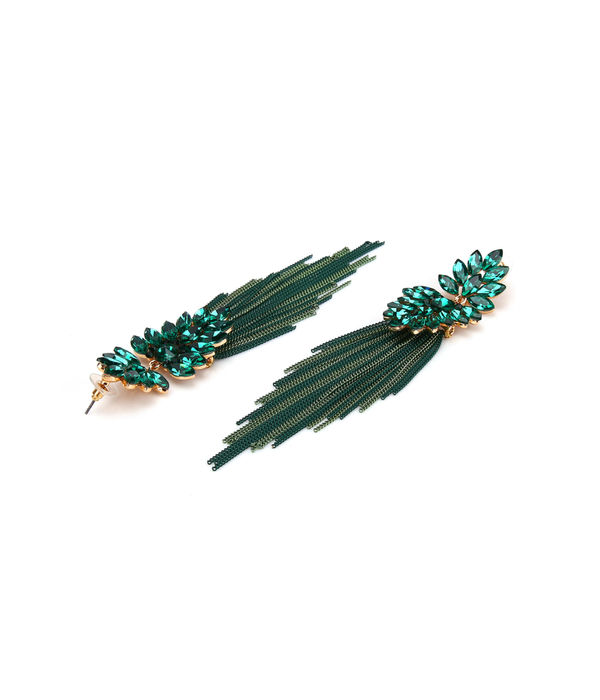 YouBella Jewellery Earings Crystal Tassel Handmade Earrings for Girls and Women (Green)