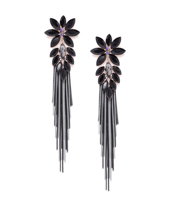 YouBella Jewellery Earings Crystal Tassel Handmade Earrings for Girls and Women (Black)