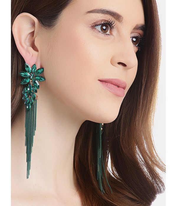 YouBella Jewellery Earings Crystal Tassel Handmade Earrings for Girls and Women (Green)