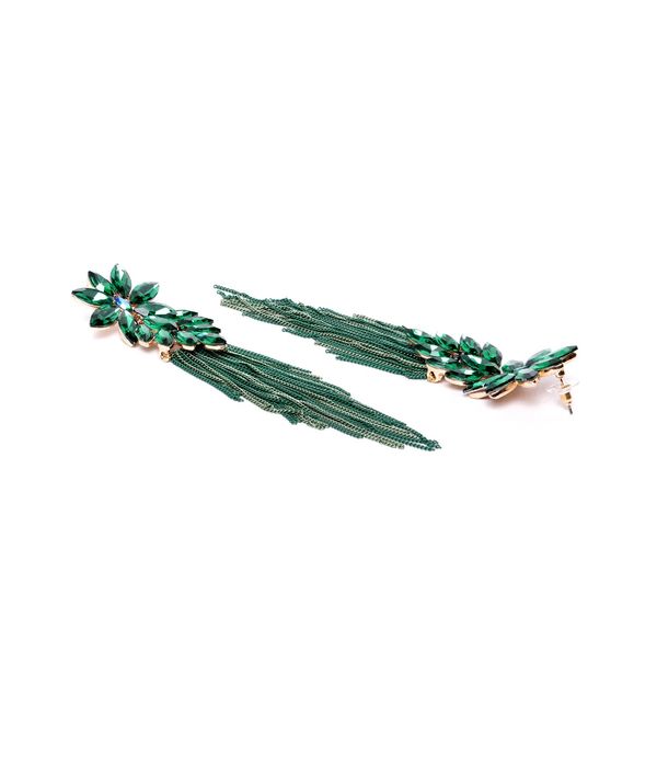 YouBella Jewellery Earings Crystal Tassel Handmade Earrings for Girls and Women (Green)