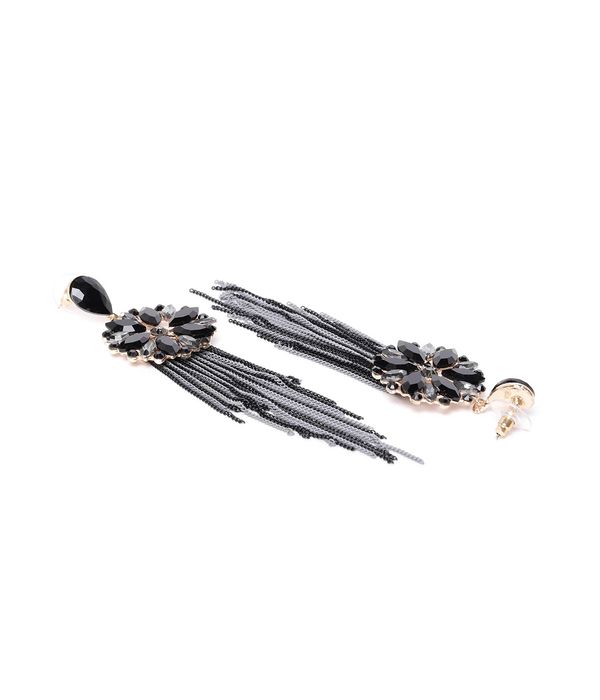 YouBella Jewellery Earrings for women Crystal Tassel Handmade Earrings for Girls and Women (Black)