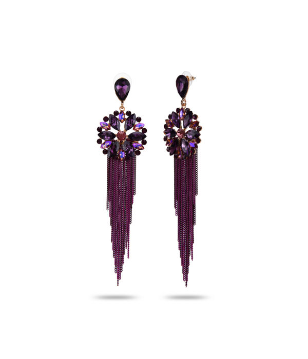 YouBella Jewellery Earrings for women Crystal Tassel Handmade Earrings for Girls and Women (Purple)