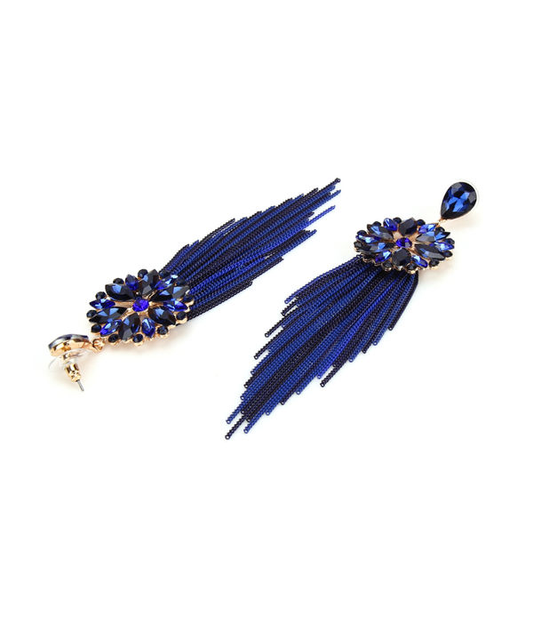 YouBella Jewellery Earrings for women Crystal Tassel Handmade Earrings for Girls and Women (Blue)