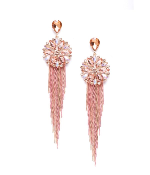 YouBella Jewellery Earrings for women Crystal Tassel Handmade Earrings for Girls and Women (Peach)