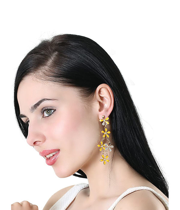 YouBella Jewellery Gold Plated Combo of 2 Drop and Dangler Earrings for Girls and Women (Multi-Color) (Yellow & Blue)