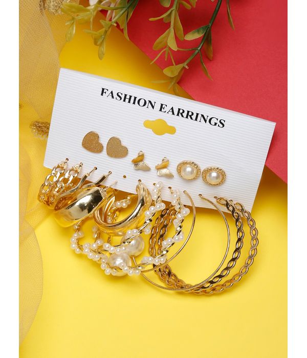 YouBella Jewellery Celebrity Style Gold Plated Hoops and Studs Combo for Girls and Women (Gold) (YBEAR_32959)