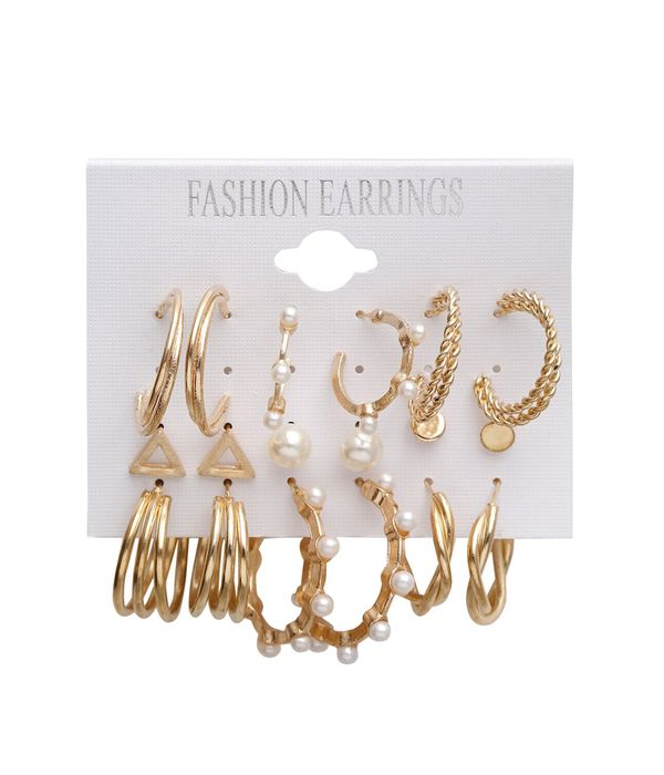 Set of 18 Gold-Toned Contemporary Studs Earrings