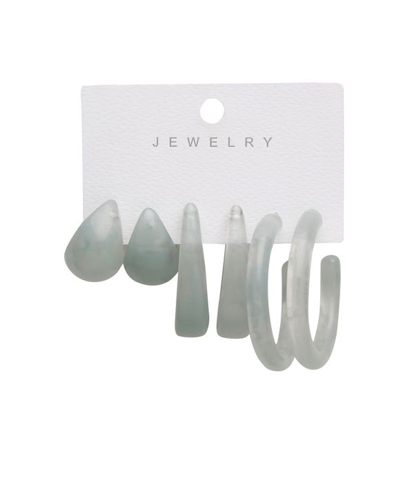 Woman Set of 3 Grey Contemporary Studs Earrings