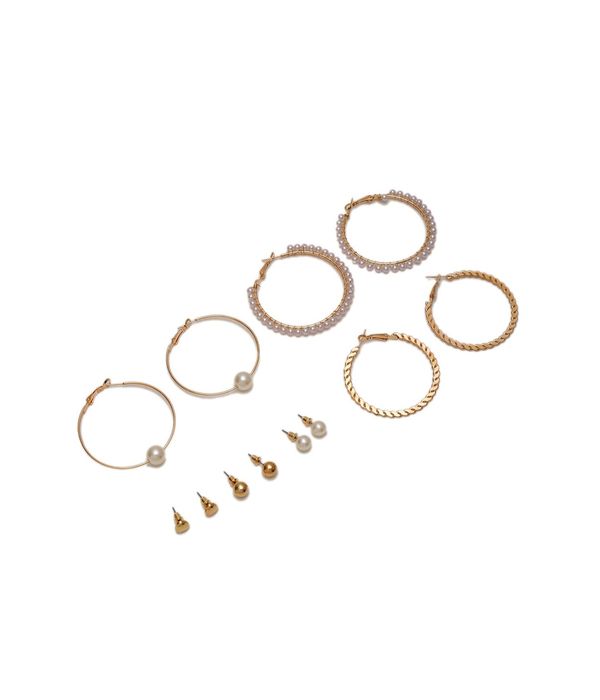 Gold-Plated Set of 6 Contemporary Hoop Earrings