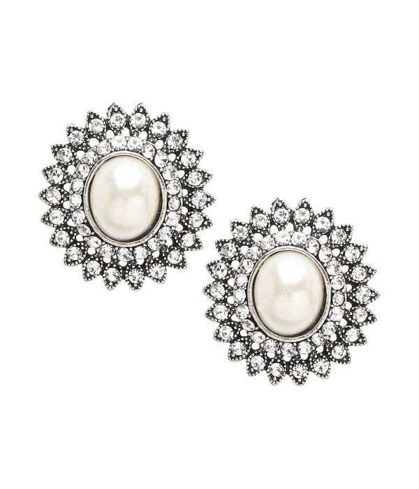 YouBella Jewellery Silver Plated Pearl Stud Earrings for Girls and Women (YBEAR_33094) (Silver)