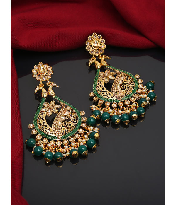 YouBella Jewellery Gold Plated Traditional Drop and Dangler Earrings for Girls and Women (YBEAR_33104) (Green)