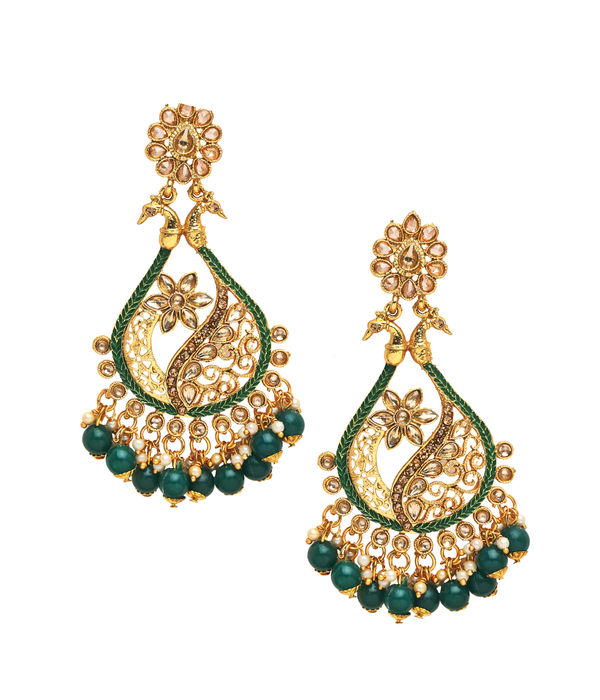 YouBella Jewellery Gold Plated Traditional Drop and Dangler Earrings for Girls and Women (YBEAR_33104) (Green)