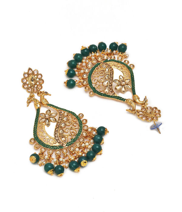 YouBella Jewellery Gold Plated Traditional Drop and Dangler Earrings for Girls and Women (YBEAR_33104) (Green)