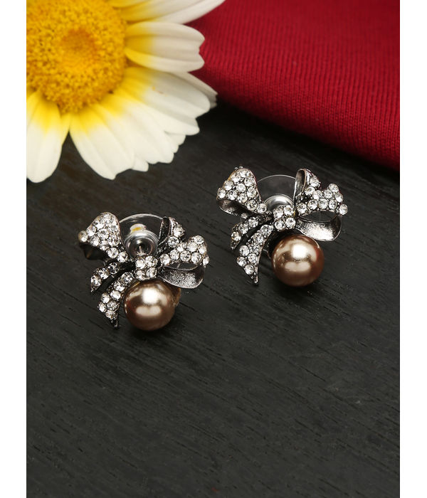 YouBella Jewellery Silver Plated Pearl Stud Earrings for Girls and Women (YBEAR_33110) (Silver)