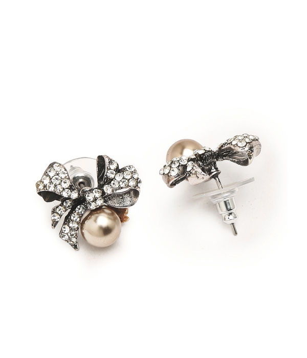 YouBella Jewellery Silver Plated Pearl Stud Earrings for Girls and Women (YBEAR_33110) (Silver)