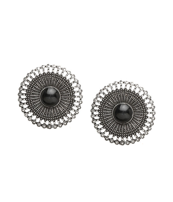 YouBella Fashion Jewellery Oxidised Silver Round Stud Earrings for Girls and Women (Silver) (Style 2)