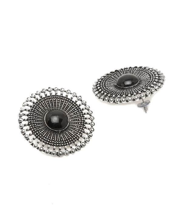 YouBella Fashion Jewellery Oxidised Silver Round Stud Earrings for Girls and Women (Silver) (Style 2)