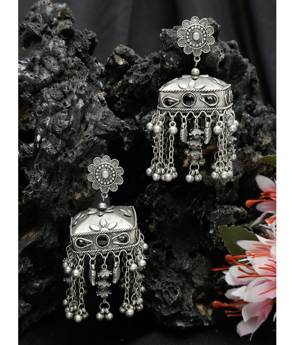 YouBella Jewellery Celebrity Inspired Oxidised Silver Big Size Jhumki Earrings for Girls and Women (Style 1)