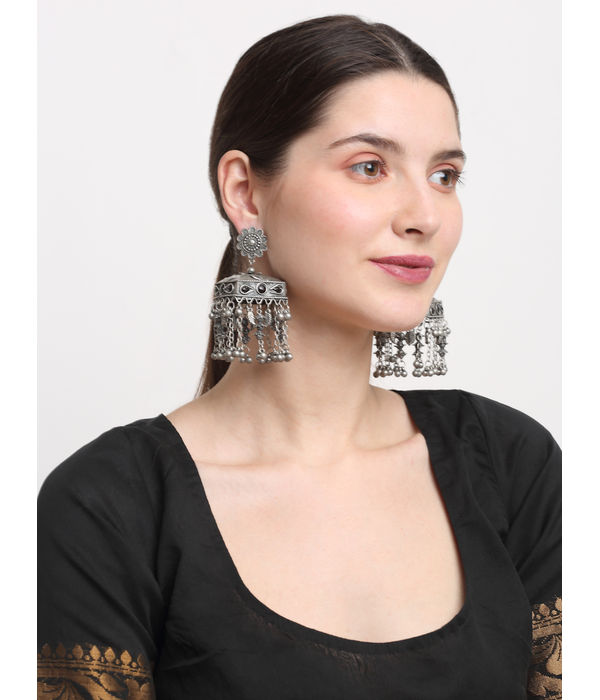 YouBella Jewellery Celebrity Inspired Oxidised Silver Big Size Jhumki Earrings for Girls and Women (Style 1)